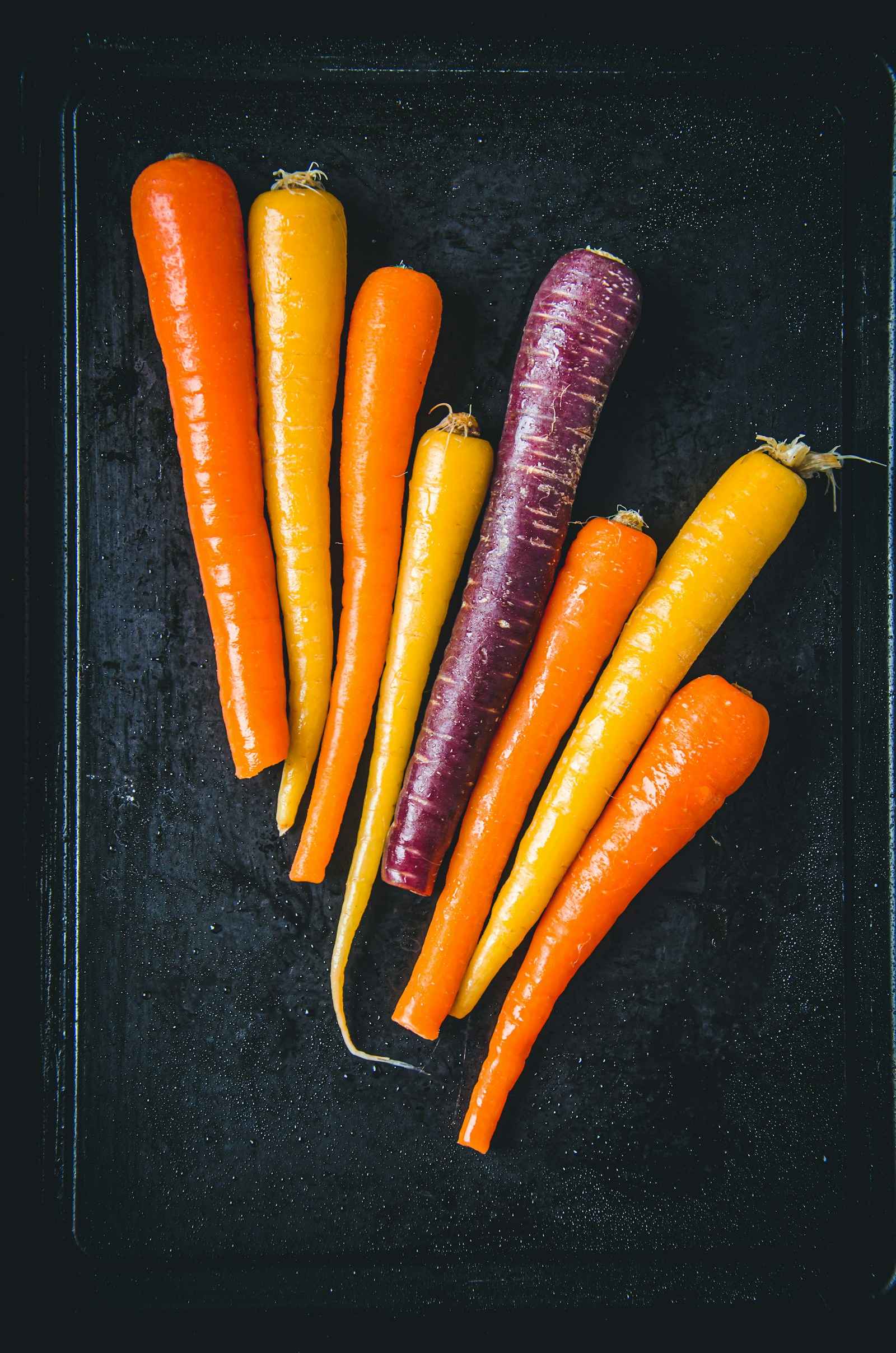 Rainbow carrots ready for roasting