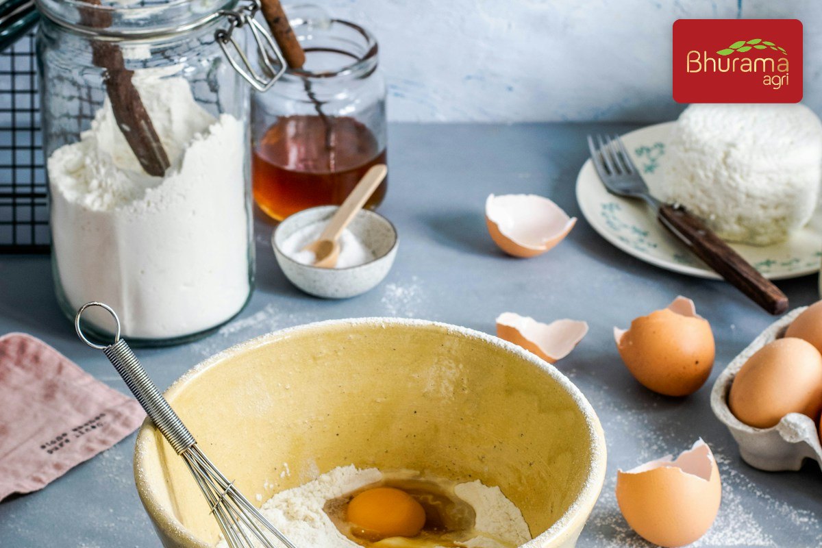 Baking ingredients for a vanilla cake